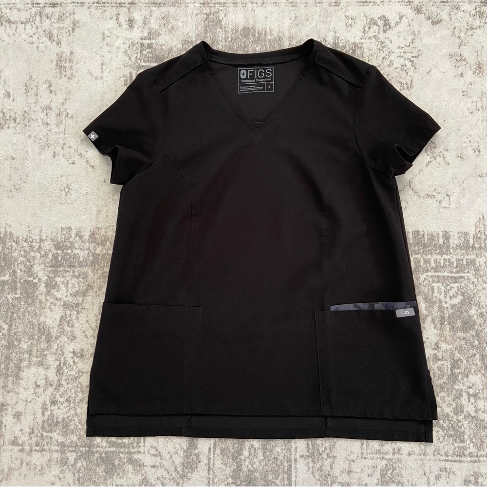 FIGS Gaya Black Contrast Camo Pocket Women's Scrub‎ Top Small - Picture 3 of 10